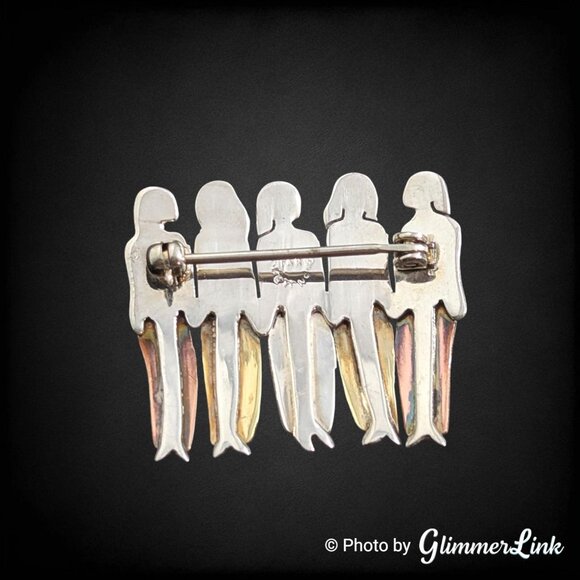 Vintage Far Fetched Tri Tone Sterling Silver Copper Brass Sisterhood Brooch - Picture 5 of 7